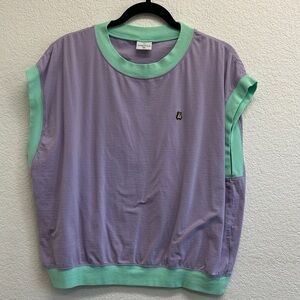Teddy Fresh purple and green cap sleeve boxy crop top